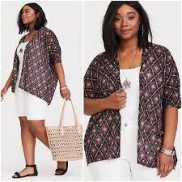 Torrid Womens Kimono Size 2X Blue Geometric Cardigan - Picture 1 of 5